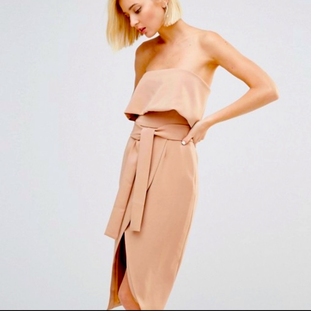 Lavish Alice Bandeau Cropped Tie Front Midi Dress